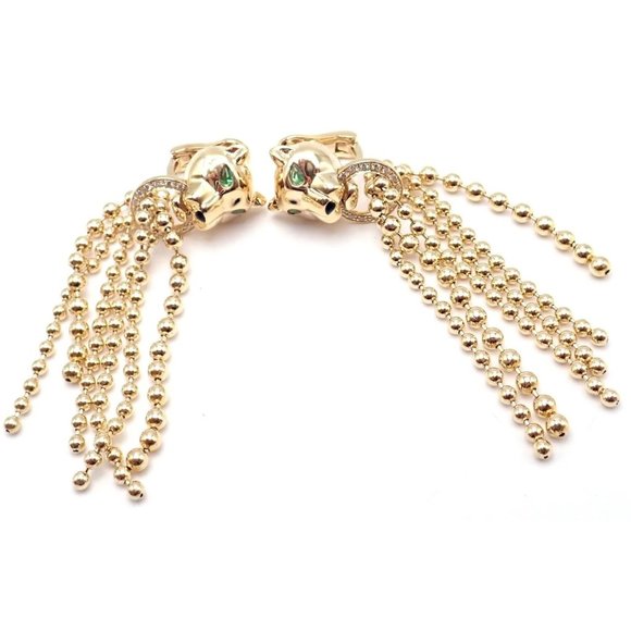 Authentic! Cartier Panther Panthere 18k Gold Diamond Tsavorite Onyx Earrings - Picture 10 of 12